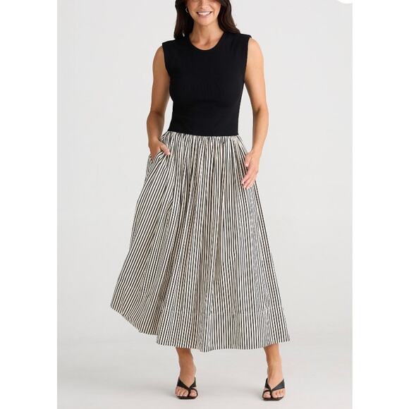 brave + true Dresses & Skirts - Brave + True Daphne Striped Sleeveless Crew Neck Maxi Dress Black Size XL NWOT